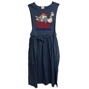 Creations Jumper Dress Size S Noah's Ark Pockets Cotton Teacher Sleeveless